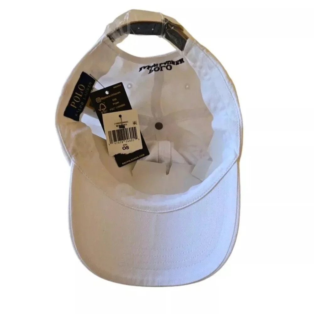 Polo Ralph Lauren Embroidered Cotton Rugby Shirt Twill Sport Cap O/S White NWT - Picture 8 of 9